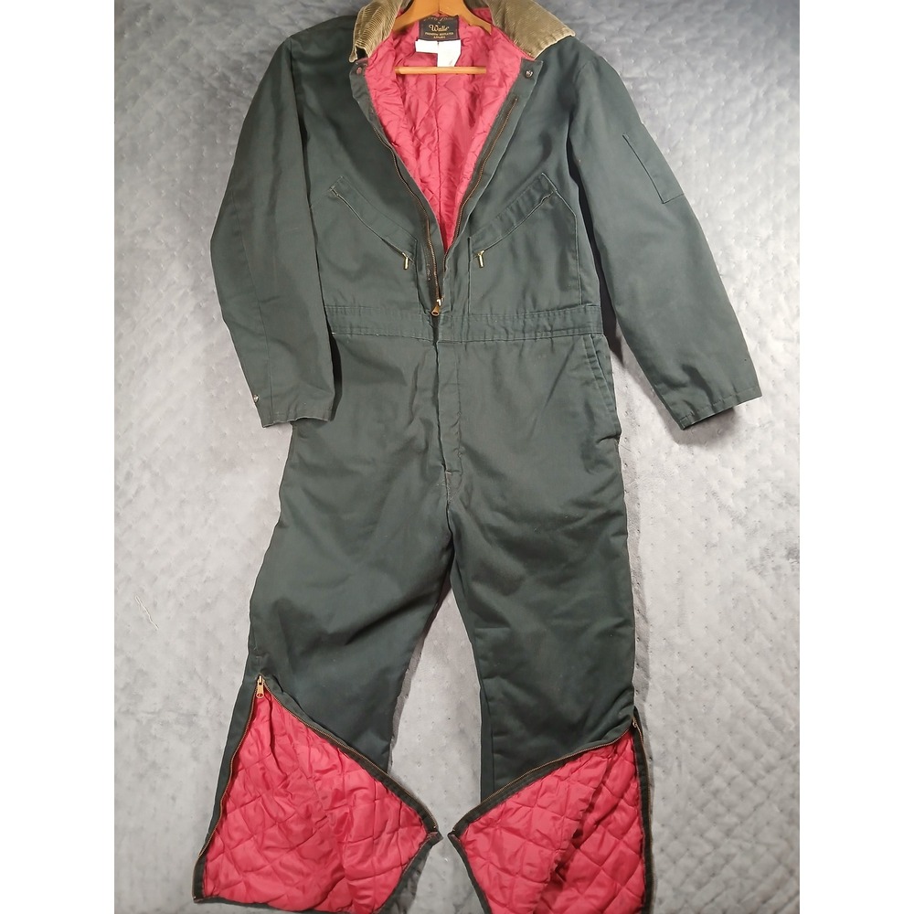 Walls Zero-Zone Insulated Coveralls Mens XL Green Duck Canvas Quilted Jumpsuit - Picture 2 of 16